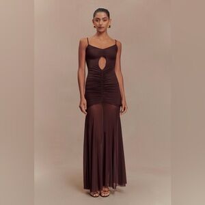 Meshki - Slinky And Mesh Maxi Dress - Chocolate